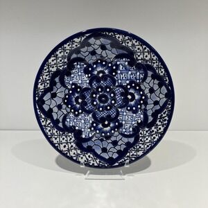 Mexican Talavera Blue White Floral Plate Hand Painted Ceramic Wall Decor 8"